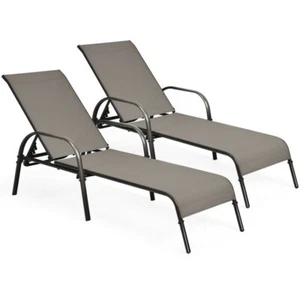 2PCS Patio Outdoor Chaise Lounge Lightweight With Adjustable Reclining Armrest - Picture 1 of 9