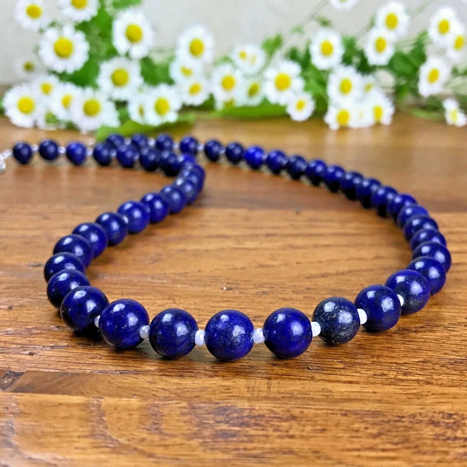 Collier Homme Femme Perles Naturelle pierres Lapis Lazuli Lithothérapie - Imagen 1 de 1