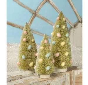Bethany Lowe Green Pastel Spring Bottle Brush Easter Egg Tree Set of 3 NEW! - Picture 1 of 1
