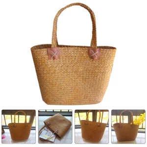 Flower Basket Crafts Travel Bag Woven Fruit Straw Beach Bags Miss - Picture 1 of 12