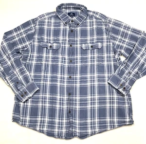 GEORGE Flannel Shirt Men XL Slate Blue Herringbone Plaid Grunge Light Academia - Picture 1 of 16