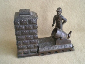 Original 1892 J&E Stevens Cast Iron Artillery Mechanical Bank ~ Working & Damage - Picture 1 of 23