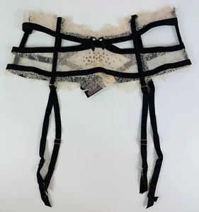 Victoria's Secret Very Sexy Garter Belt Black and Cream with Rhinestones M/L NWT - Picture 1 of 7