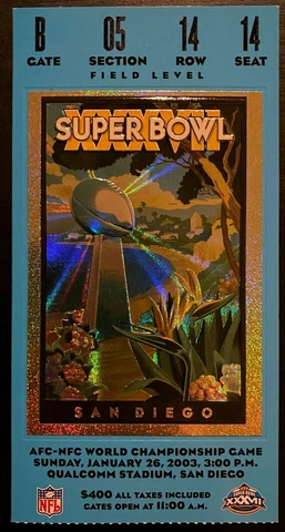 2003 NFL Football Super Bowl XXXVII Ticket TB Buccaneers Beat Oakland Raiders Cover