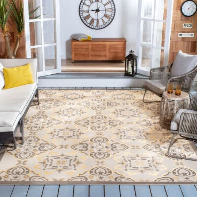 SAFAVIEH Outdoor CY7978-78A21 Courtyard Anthracite / Lt Grey Rug - Image 1 of 4