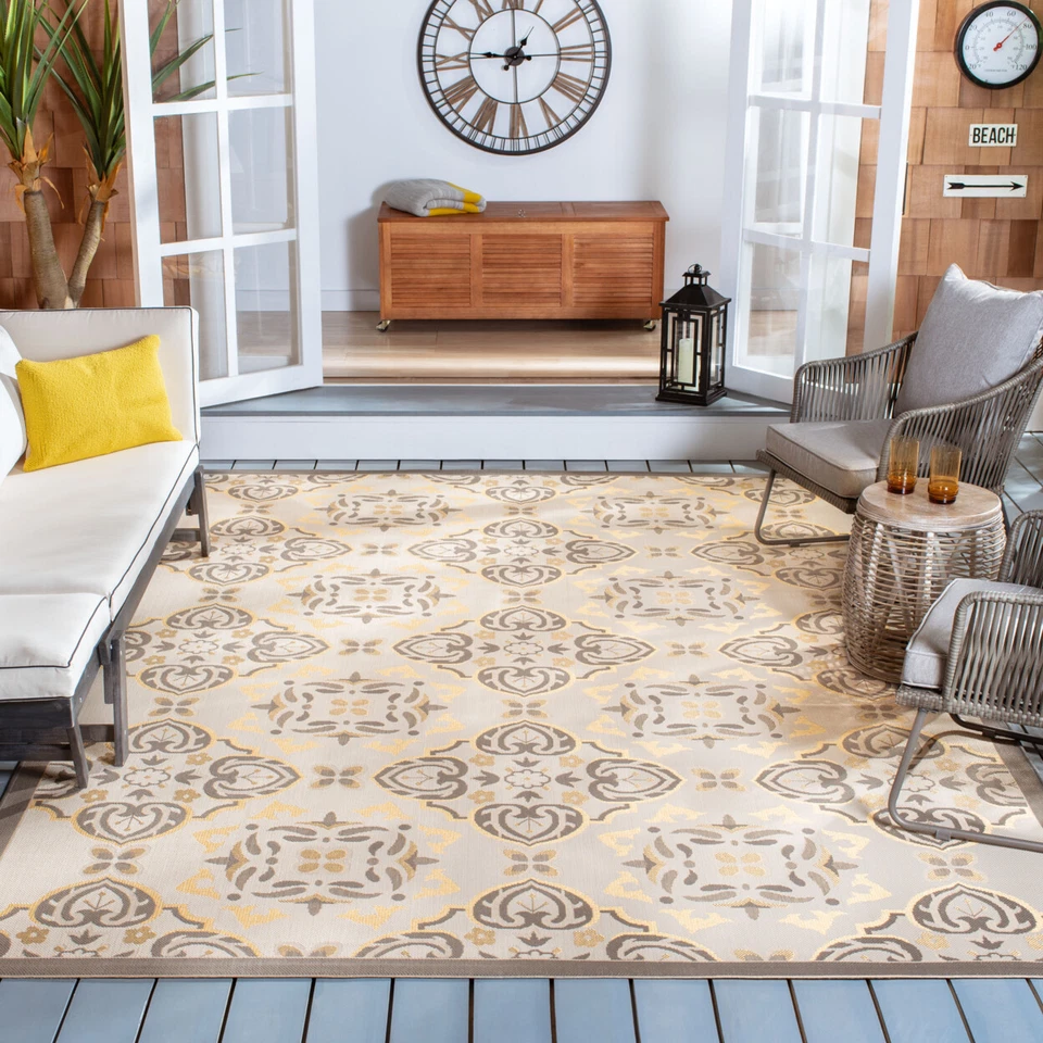 SAFAVIEH Outdoor CY7978-78A21 Courtyard Anthracite / Lt Grey Rug - Image 1 of 4