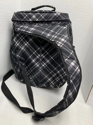 Mochila organizadora de pañales Thirty One 31 con cabestrillo para cámara portátil negra gris a cuadros Foto 1 de 4