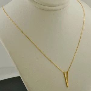 14K YELLOW GOLD V SHAPE PENDANT 18" NECKLACE - Picture 1 of 3