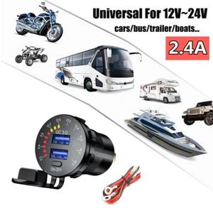 Car Charger Socket Dual USB Port Display Cigarette Lighter QC 3.0 Fast 12V/24V - Picture 1 of 12