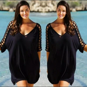 Plus Size Bikini Cover Up V Neck Hollow Out for Women Swimwear Beachwear Wrap - Picture 1 of 3