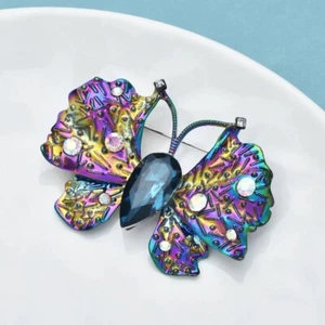 Iridescent Winged Blue Magical Gem Butterfly  Rhinestone Brooch Jewelry - Picture 1 of 3