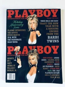 PLAYBOY MAGAZINE JANUARY 1993, HOLIDAY ANNIVERSARY ISSUR, BARBI TWINS, EXC - Picture 1 of 1