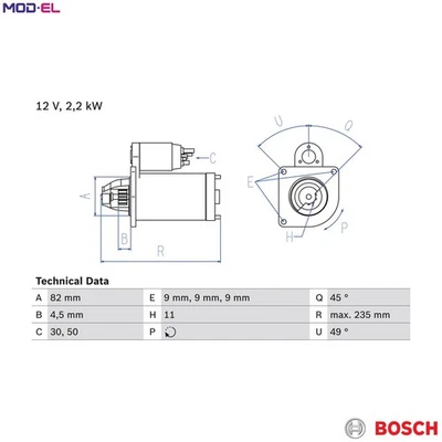 STARTER 0 986 025 550 FOR VAUXHALL ZAFIRA/Mk/III ASTRA/VI CASCADA/Convertible - Image 1 of 4