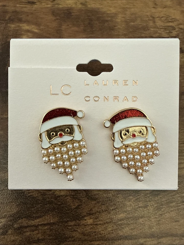 NUEVO NUEVO CON ETIQUETAS Lauren Conrad Santa Claus Pendientes Tono Dorado Adorables Foto 1 de 1
