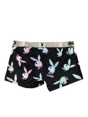 PSD Playboy Boyshort Underwear Womens Large Black Pastel Bunny Print Cheeky - Image 1 of 4