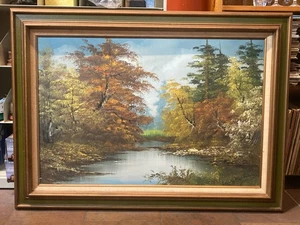 Original Artist Signed Autumn Forest River Landscape Oil Painting - Picture 1 of 10