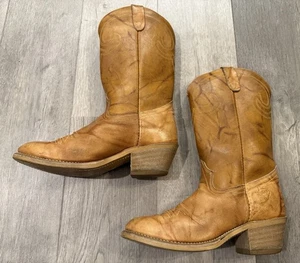 Texas Brand Tan Marble Leather Cowboy Boots - Size 9D (Made in USA) - Picture 1 of 7