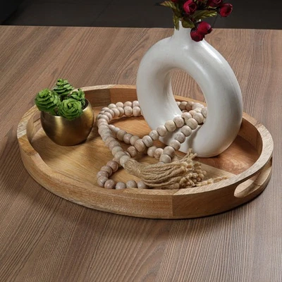 Wood Serving Tray for Coffee Table – 17x13” Natural Beige Tray for Ottoman, S... - Image 1 of 4