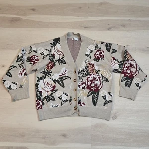 Hocosit Floral Multicolor Beige LongSleeve Button Front Cardigan Sweater Women S - Picture 1 of 16