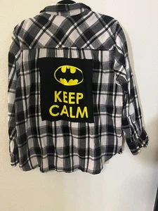 Batman Keep Calm Damen Flanell Hemd Upcycled Custom Backpatch Gr. XL - Bild 1 von 3