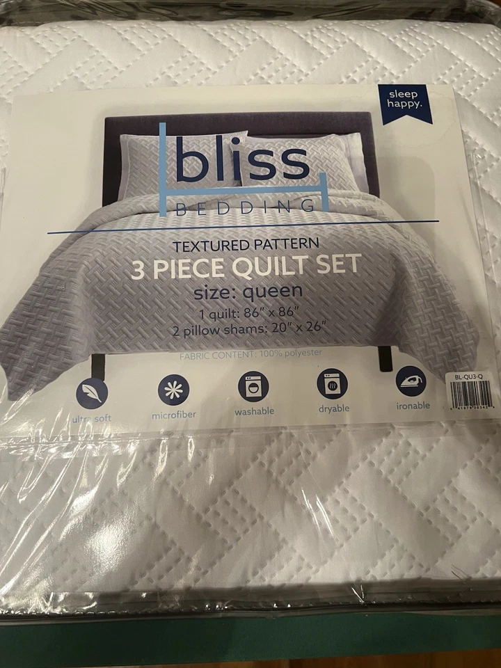 Quilt Set Queen Size 3 Piece With 2 Pillow Shams Bliss Bedding Sleep Happy