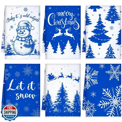 Breling 6 Pcs Christmas Kitchen Towels Blue Snowflake Winter Dish Towel 23.62 - Image 1 of 4