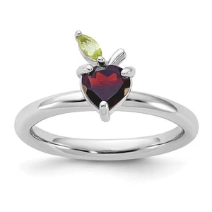 Sterling Silver Stackable Expressions RH-plated Garnet Peridot Apple Ring Size 8 - Picture 1 of 7