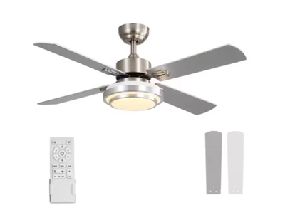 52 in. Indoor Integrated LED Ceiling Fan 4-Blades Brushed Nickel with Remote Con - Image 1 of 4