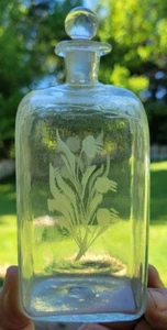Early Pontil German Half Post Flask / Bottle with Stopper - Etch Decorated  - Picture 1 of 9