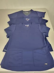 Grey's Anatomy Signature By Barco Women's Lot of 3 Scrub Tops Navy Blue Spandex - Picture 1 of 6