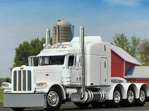 1/64 DCP WHITE PETERBILT 389 TRI AXLE W/ 63" MID ROOF SLEEPER W/ WHALE TAIL - Picture 1 of 6