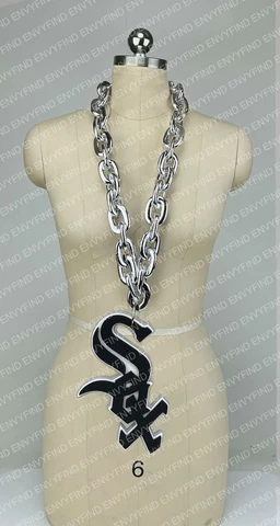 New MLB CHICAGO WHITE SOX SILVER Jumbo Big Fan Chain Necklace Foam MI USA Cover