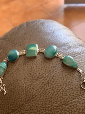 bracciale bracciali argento 925 agata agate pietre dure Agata Verde azzurro - Immagine 1 di 4