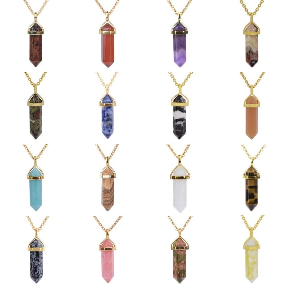 Gemstone Rock Crystal healing hexagonal point chakra Reiki pendant necklace 20" - image 1 of 1
