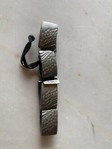 ANNE MARIE CHAGNON Modernist Hammered Pewter Link Bracelet - Canadian Designer - Picture 1 of 11