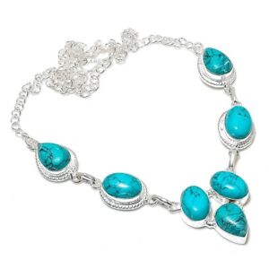 Blue Turquoise Gemstone Handmade 925 Sterling Silver Jewelry Necklace Sz 18"