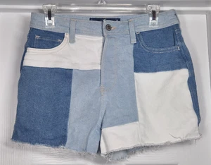 Hollister Shorts Women 7 Ultra High Rise Mom Short 3" Patchwork Denim Button Fly - Picture 1 of 9