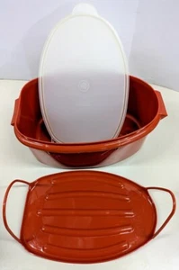 Vintage TUPPERWARE 487-5 Ham Roast Turkey Saver Keeper Paprika 3 Piece Set - Picture 1 of 8