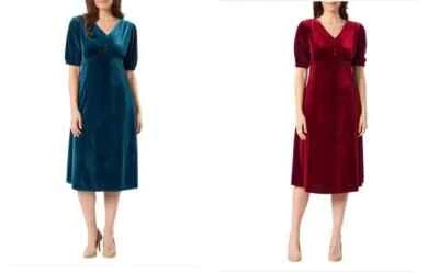 Vestido para mujer Briggs de terciopelo manga corta con cuello en V Foto 1 de 3