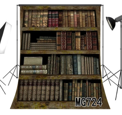 Vintage Bookshelf Backdrop Library Magic Book Photo Background Studio Props - Image 1 of 4