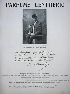 PUBLICITÉ DE PRESSE 1909 PARFUMS LENTHÉRIC - M.DUMÉNY du théatre du gymnase - Picture 1 of 1