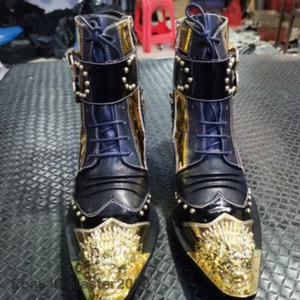 Moda Para hombres Cabeza de Metal Puntera Punta Puntiaguda Punk Rock Remache Con Cordones Fiesta Botín - Imagen 1 de 7