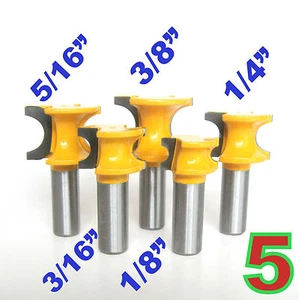 5pc 1/2" Shank Half Round Bullnose 3/8,5/16,1/4,3/16.1/8 Router Bit Set sct-888 - Picture 1 of 12