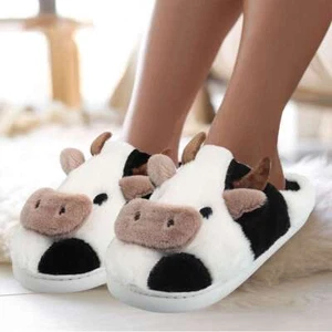 Women Non Slip Fluffy Cute Cow Slippers Animal Fuzzy Slides Indoor Slippers - Picture 1 of 17