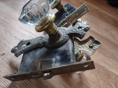 2 perillas de puerta de cristal vintage de 12 puntos, placas traseras (1 sin) y mortaja Foto 1 de 4