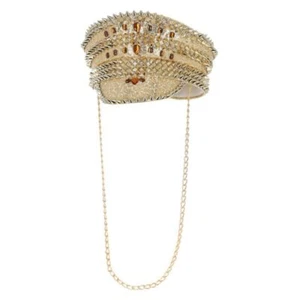 Fever Deluxe Sequin Studded Captains Hat Gold Adult - Picture 1 of 2