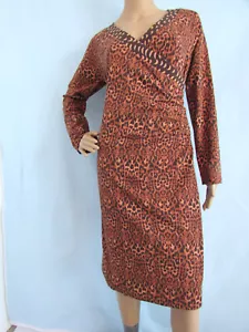 Vestido SOFT AROUND Talla L Marrón y Negro Guepardo Manga Larga Tejido Envoltura Simulada - Imagen 1 de 10