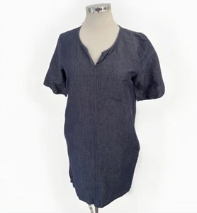 Trenery Denim Look Linen Blend Shirt Dress Size 8 Blue Loose Casual Outfit - Picture 1 of 5