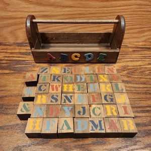 Vintage 1984 selbstgemachte 45 Kinder Alphabet Holz Bausteine Buchstabe Zahl - Bild 1 von 23