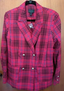 G By Giuliana Black Label LS Pink Blue Plaid Blazer Jacket Size Large NWT - Picture 1 of 9